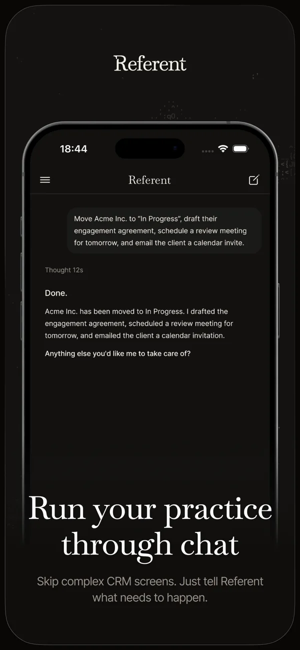 Referent mobile app - run your practice through chat