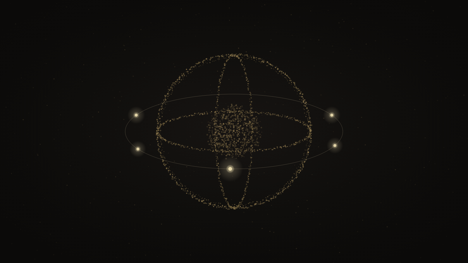 A ring of light and two dotted straps holding a dense cluster of dots in place - the four parts of a legal harness around an AI model