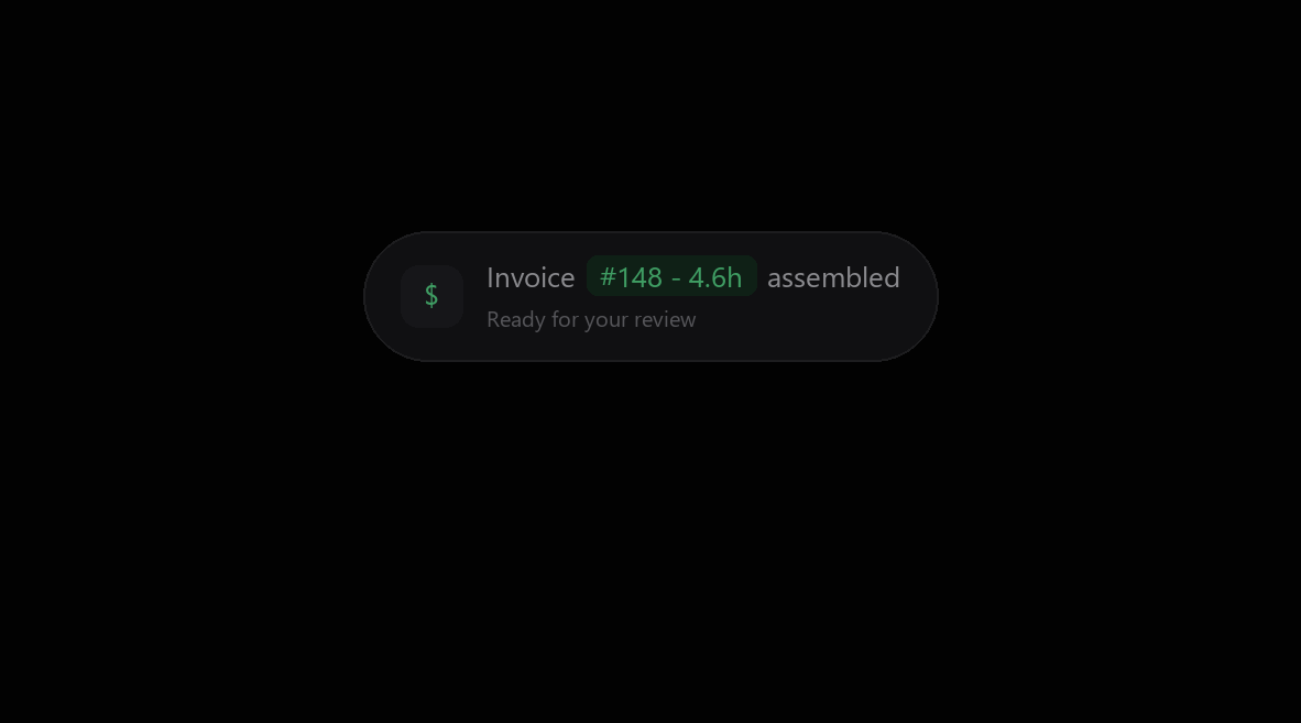 Referent assembling an invoice from captured time